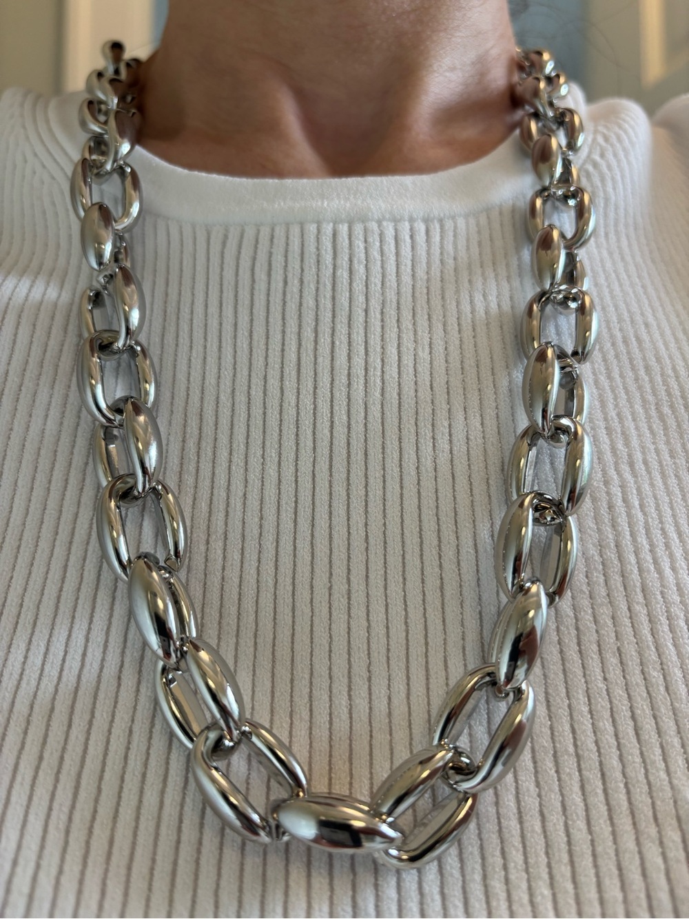 14k white gold plated fancy Chunky Polished Link long chain Necklace new